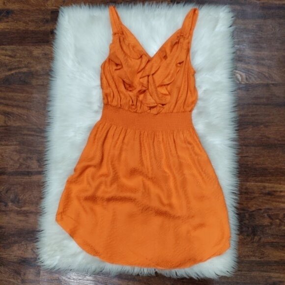 Rebecca Taylor 100% Silk Ruffled Blouson Summer Dress Vibrant Orange Women's 8 - Picture 13 of 15